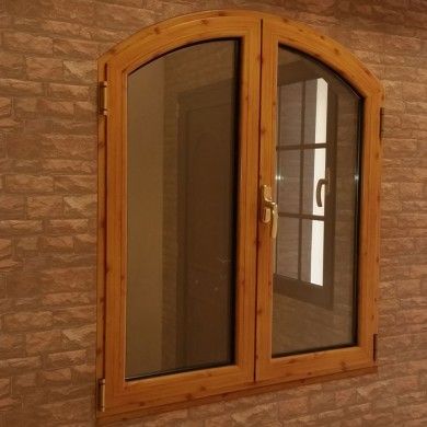 Ventana Curvada Aluminio Lacado pino nudos rpt
